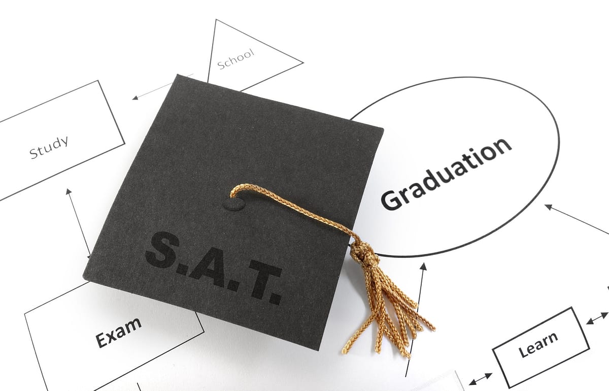Graduation cap with SAT message, on flow chart