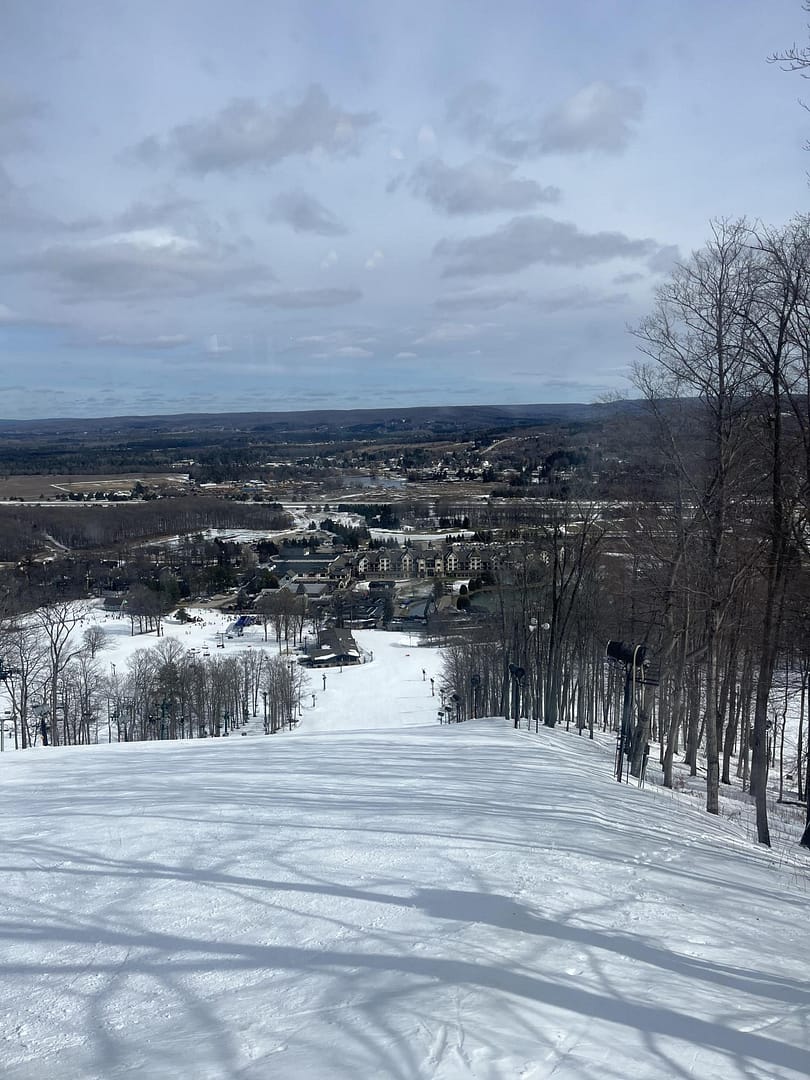 Boyne Mountain resort view from Eagles Nest at the top of the hill
