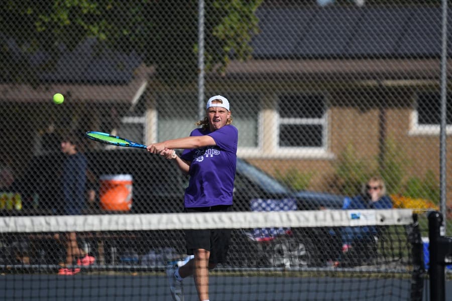 #1 Singles Jimmy Olbrich  battles for his spot at the Trenton tournament. 